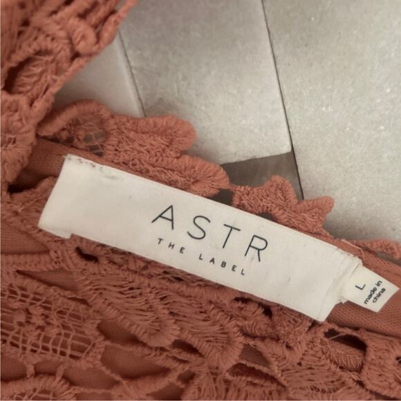 ASTR the LABEL Petal Pink Crochet Lace Sleeveless V Neck/Back Midi Dress L - Picture 4 of 6